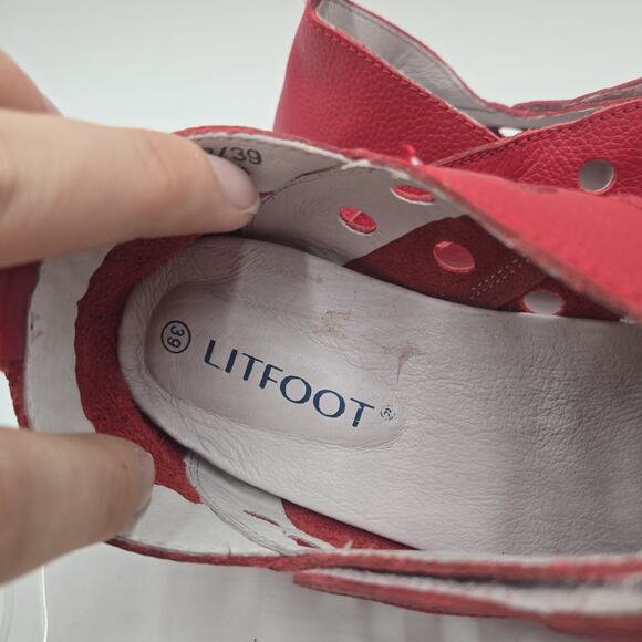 Litfoot European Sneakers Red Leather Perforated Shoes, Women’s EU 39 -US 8.5 - Picture 6 of 6